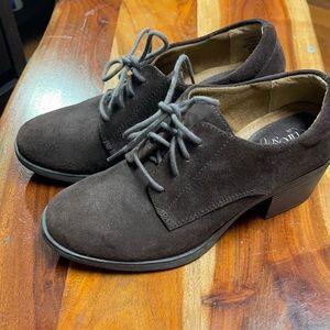 Dark brown suede lace up oxfords